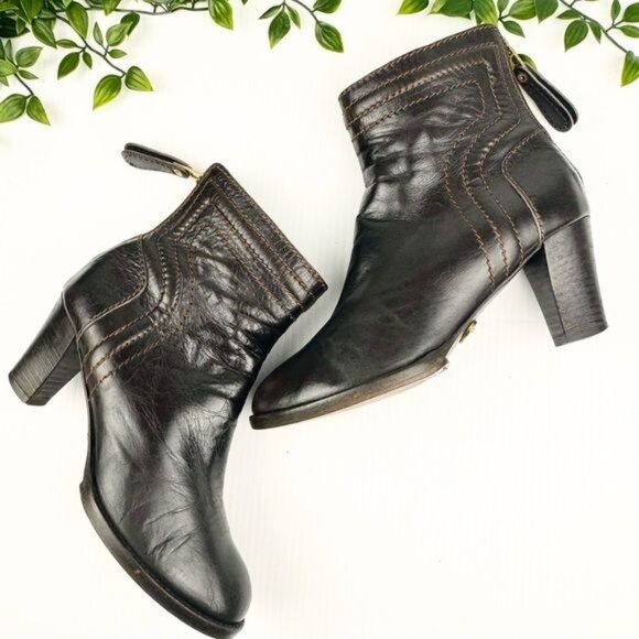 Chloe Ankle Boots Dark Brown Leather High Heel Booties 7 - Picture 10 of 10